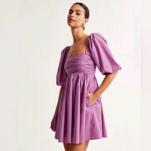 Abercrombie & Fitch Emerson poplin puff sleeve purple dress size xxs petite